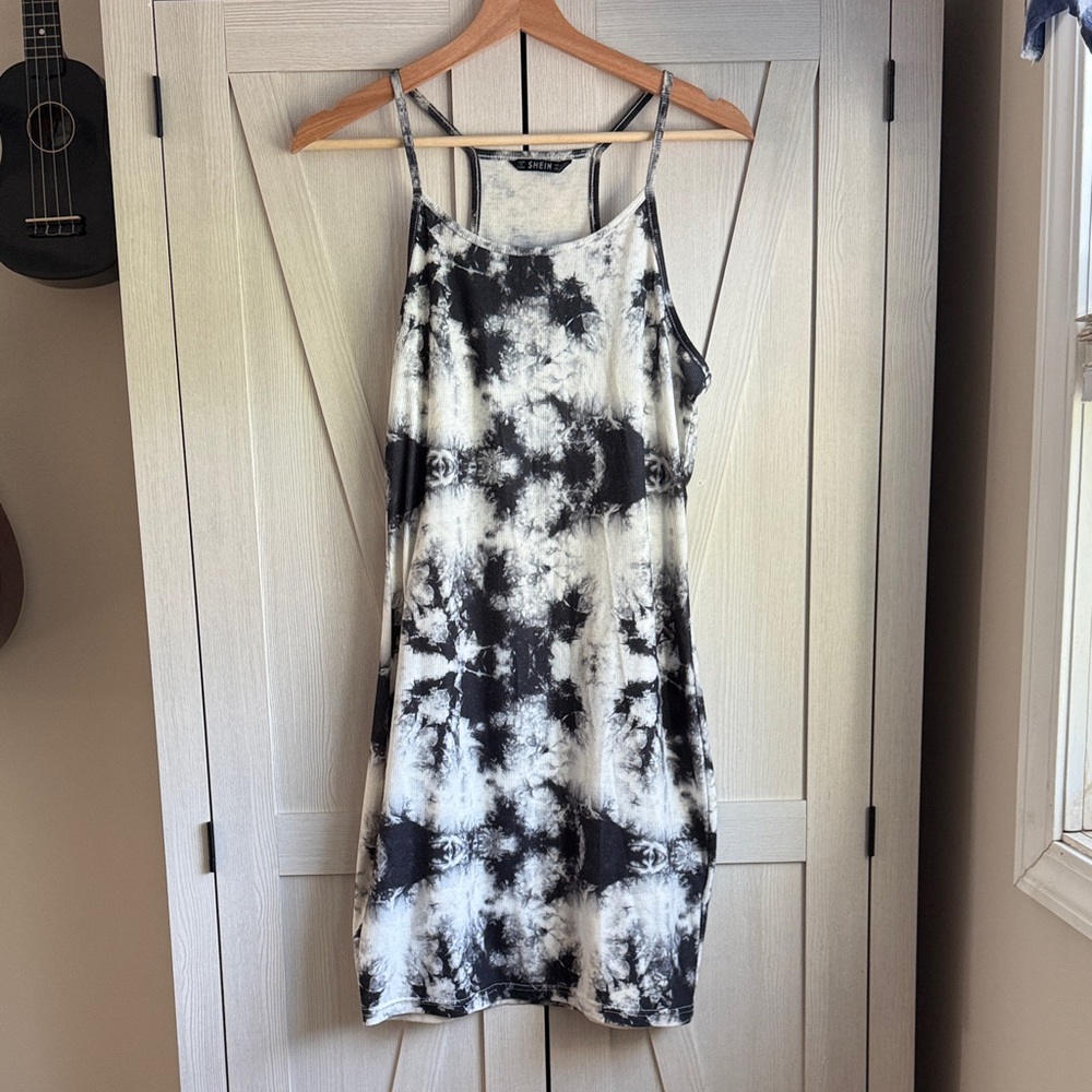 SHEIN Black and White Tie-Dye Dress